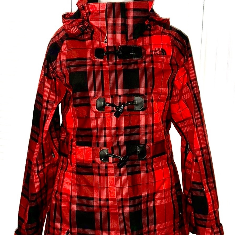 The North Face Figure Fitted Red Plaid 3/4 Length Winter Coat